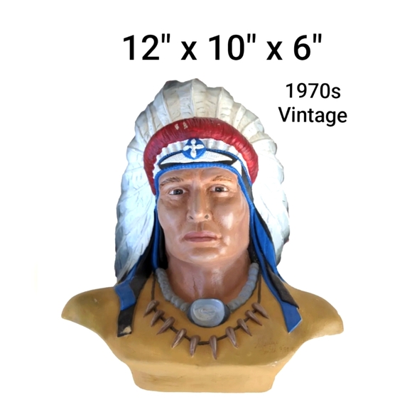 Indian Statue Vintage Provincial Mold Hobbiest Native American Man12” X 10